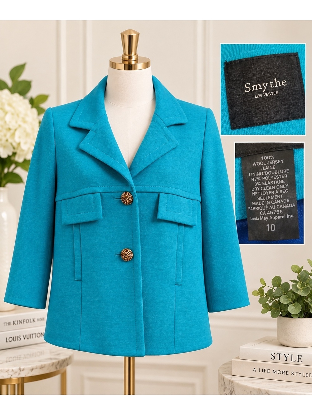 Smythe Les Vestes Turquoise Wool Jacket -size 10